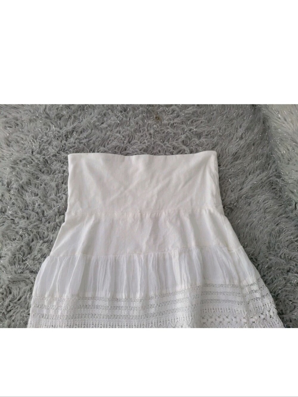 Vintage Y2k White Tiered Gauzy Maxi Skirt Fold Over Waist Crochet Lace Boho S - Picture 9 of 9
